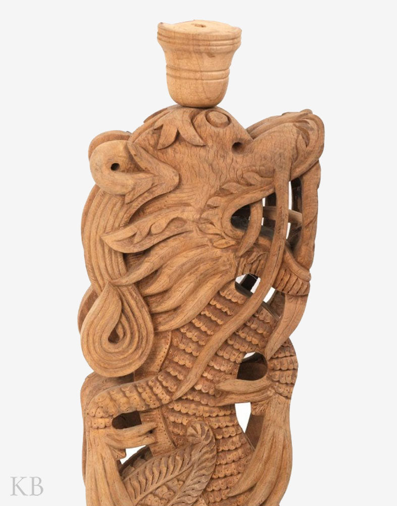 Walnut Wood Engraved Medium Dragon Lamp - Kashmir Box