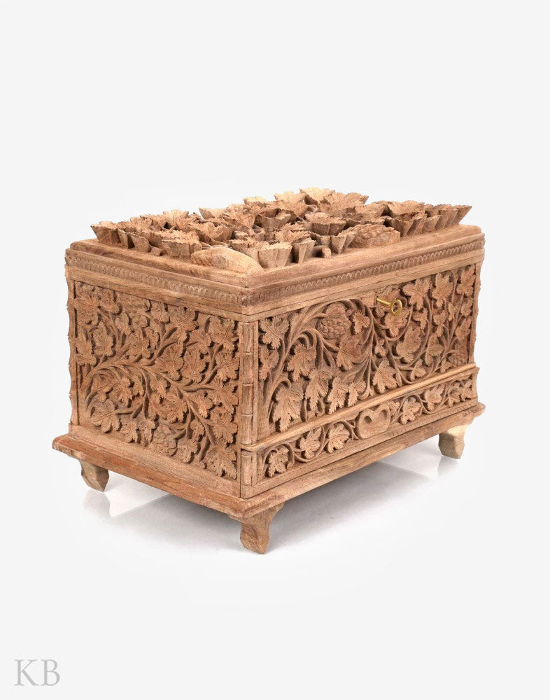 Walnut Wood Chinar Engraved Treasure Chest - Kashmir Box