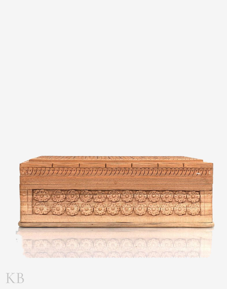 Pansy Engraved Handmade Walnut Wood Jewelry Box - Kashmir Box