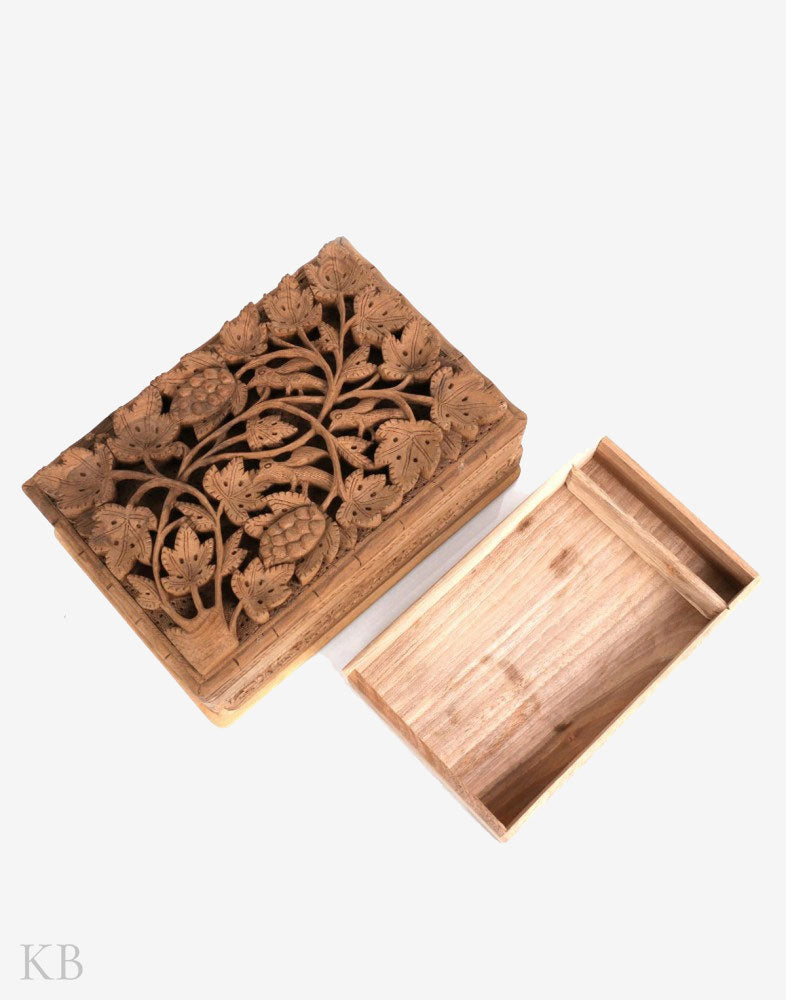 Deep Chinar Engraved Handmade Walnut Wood Jewelry Box - Kashmir Box