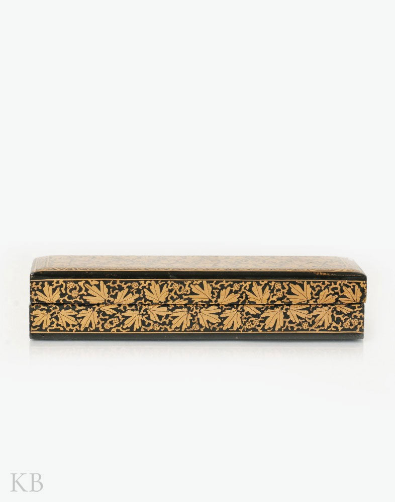 Gold And Black Chinar Triad Paper Mache Pencil Box - Kashmir Box