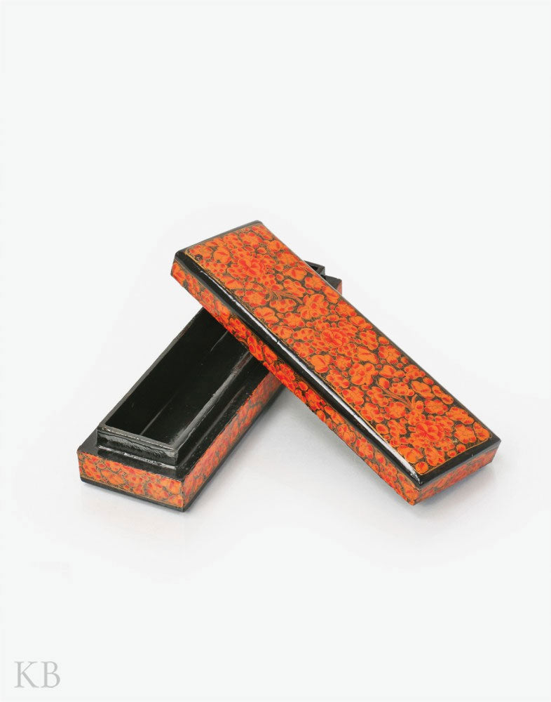 Autumn Red Floral Paper Mache Pencil Box - Kashmir Box