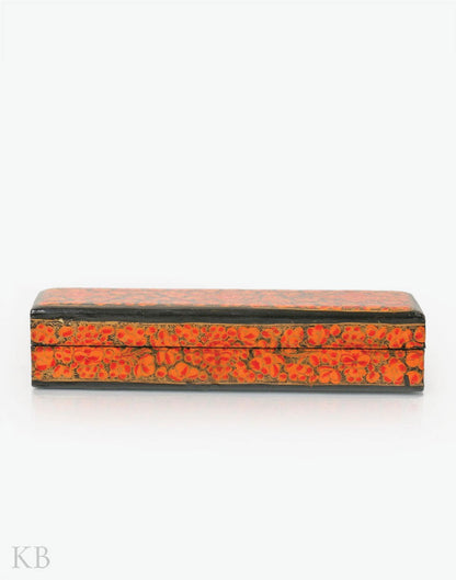 Autumn Red Floral Paper Mache Pencil Box - Kashmir Box