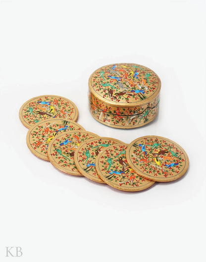 Latte Tan Tree Of Life Paper Mache Coaster Set - Kashmir Box