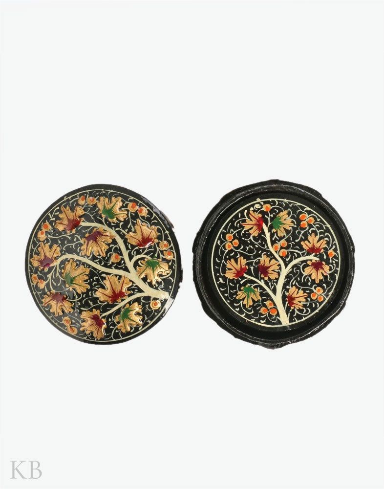 Black Embossed Chinar Tree Paper Mache Coaster Set - Kashmir Box