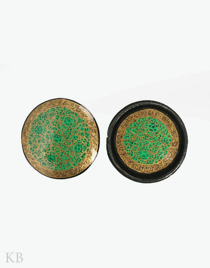 Emerald Green Flower Paper Mache Coaster Set - Kashmir Box