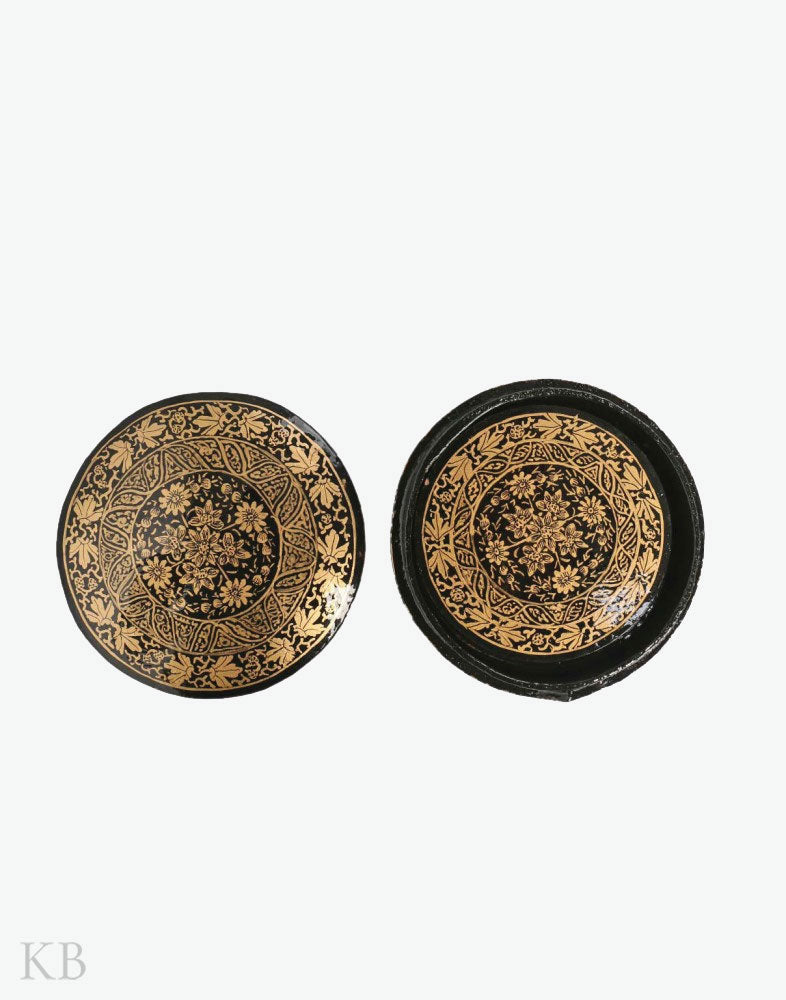 Black And Gold Paper Mache Coaster Set - Kashmir Box