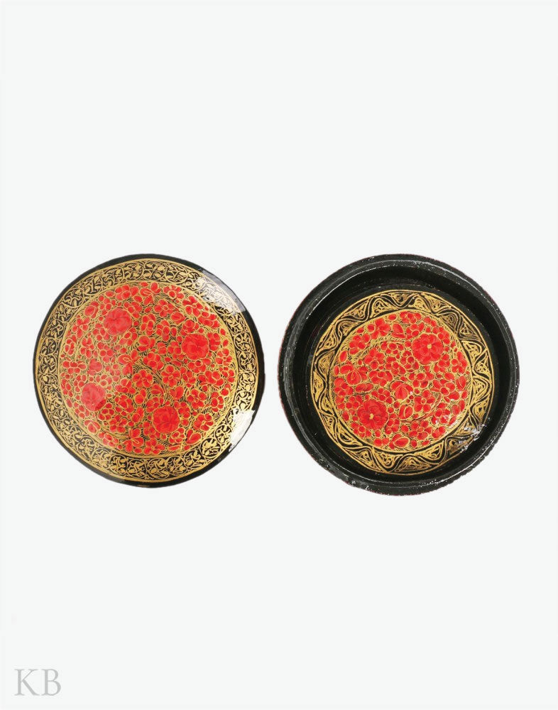 Red Flower Paper Mache Coaster Set - Kashmir Box