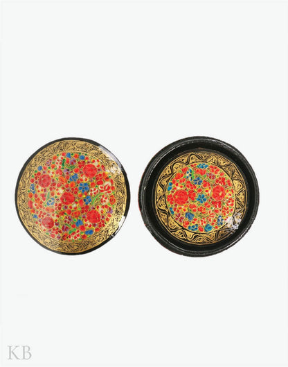 Multi Hued Floret Paper Mache Coaster Set - Kashmir Box