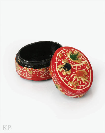 Crimson Red Oval Paper Mache Ring Box - Kashmir Box