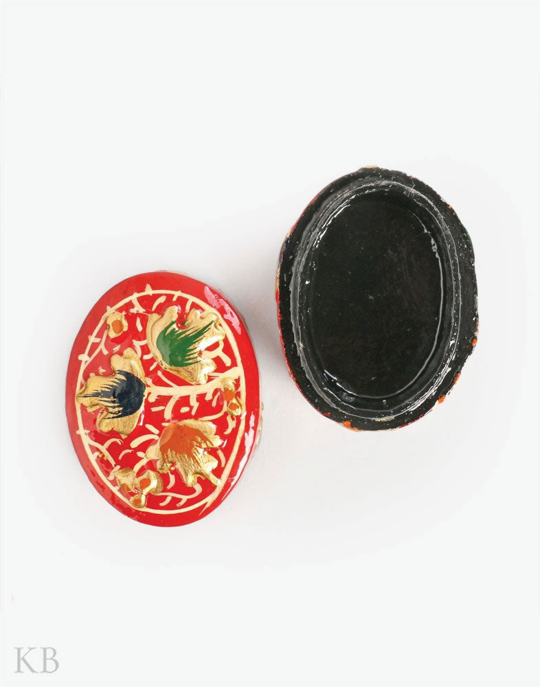 Crimson Red Oval Paper Mache Ring Box - Kashmir Box