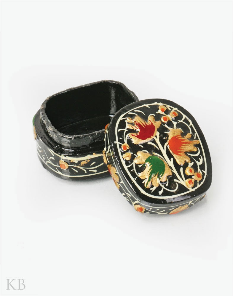 Pitch Black Oval Paper Mache Ring Box - Kashmir Box