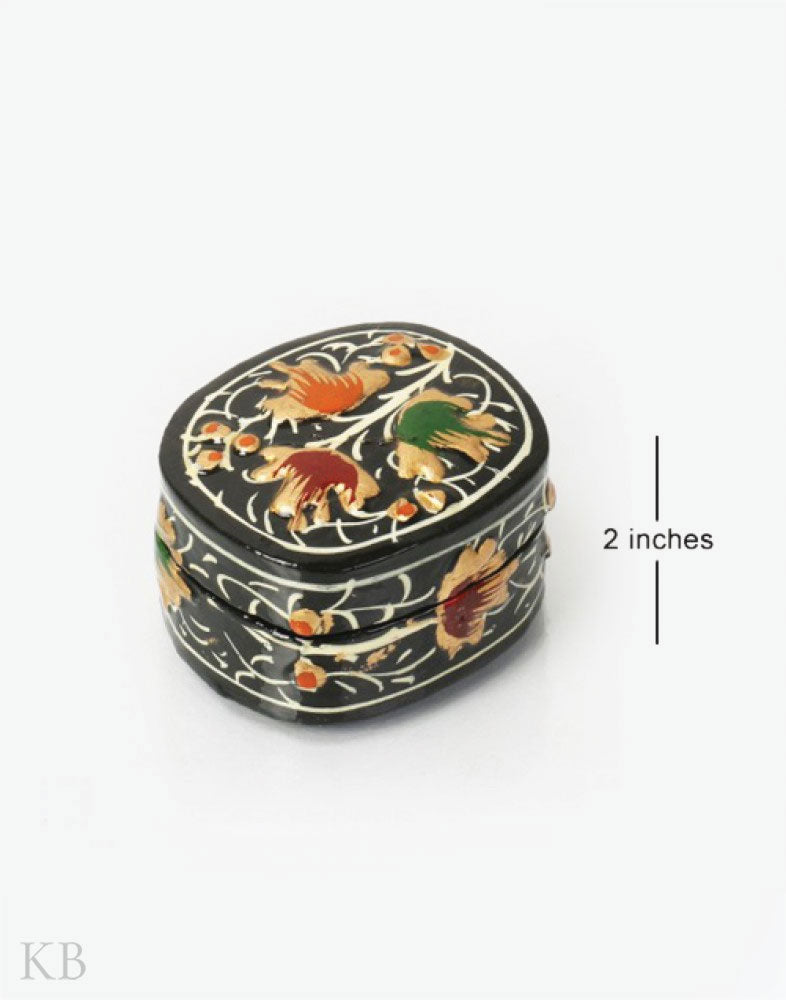 Pitch Black Oval Paper Mache Ring Box - Kashmir Box