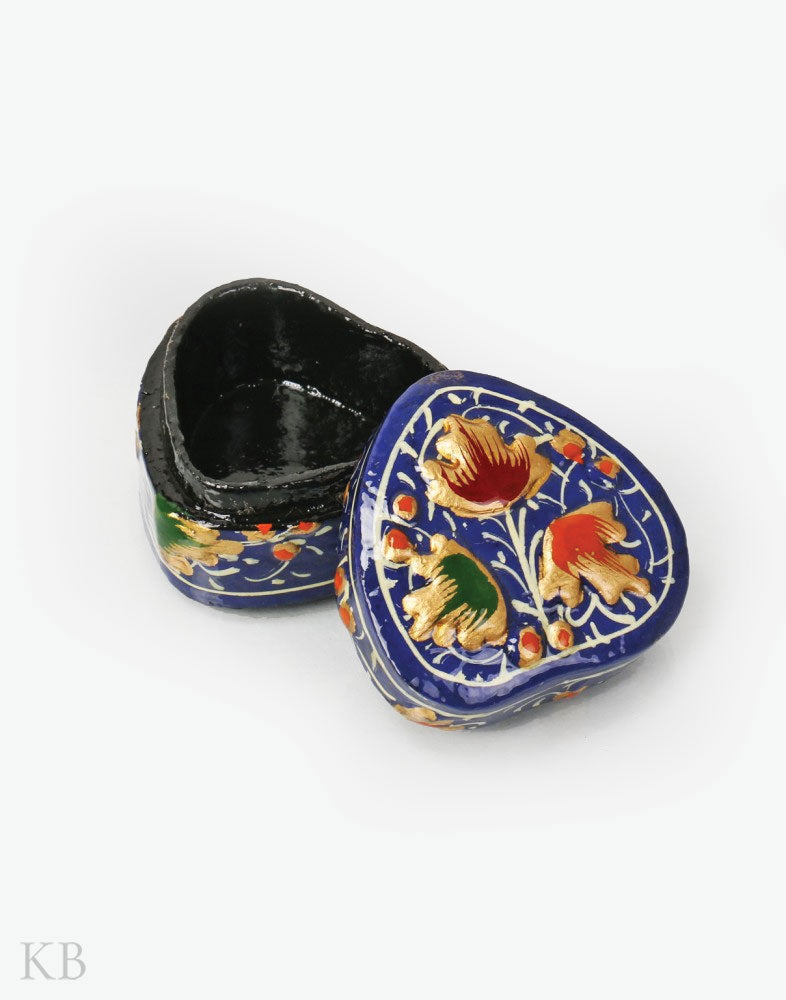 Blue Heart Shaped Paper Mache Ring Box - Kashmir Box