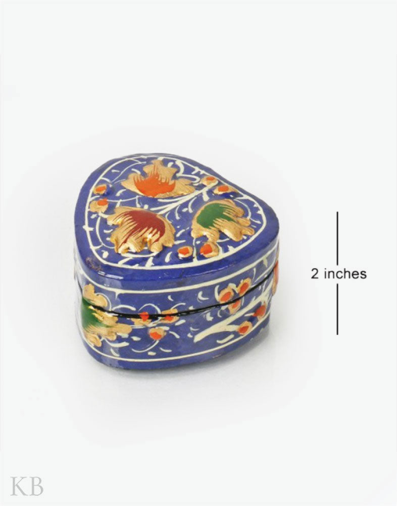 Blue Heart Shaped Paper Mache Ring Box - Kashmir Box