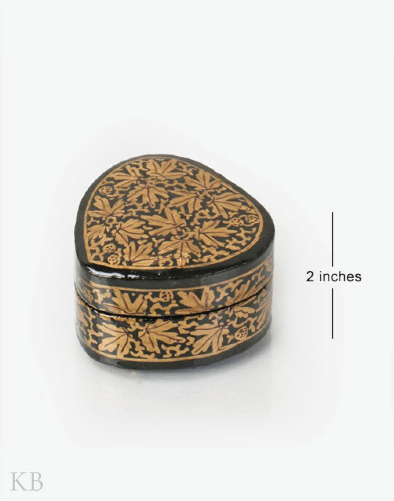 Black And Gold Heart Shaped Paper Mache Ring Box - Kashmir Box