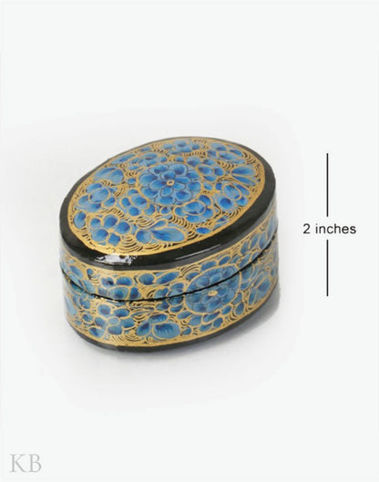 Blue Flower Oval Paper Mache Ring Box - Kashmir Box