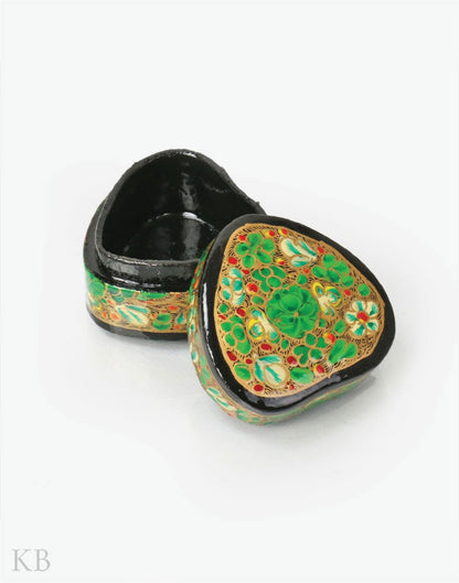 Emerald Green Ruby Flower Paper Mache Ring Case - Kashmir Box