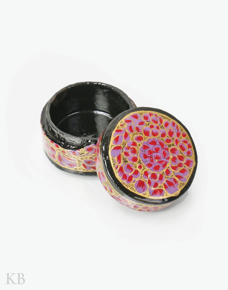 Purple Ruby Round Shaped Paper Mache Ring Case - Kashmir Box