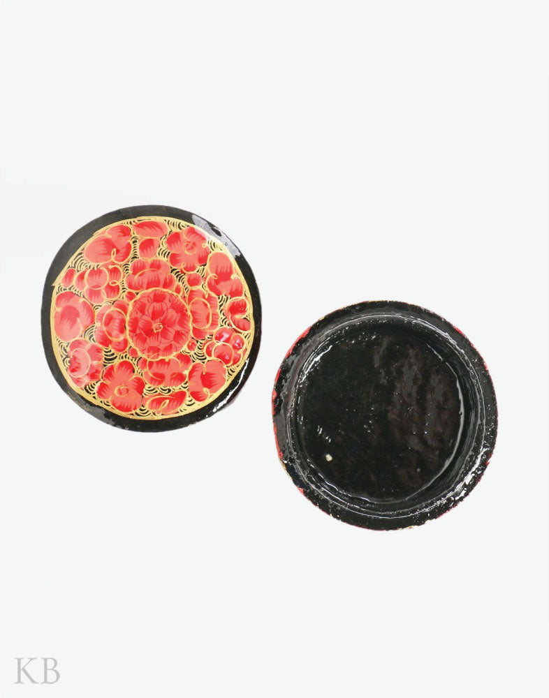 Orange Ruby Round Shaped Paper Mache Ring Case - Kashmir Box