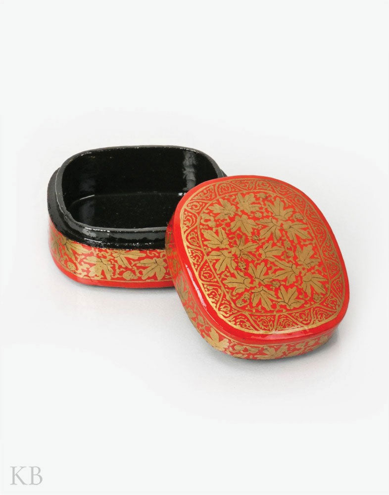 Red Chinar Motif Handcrafted Paper Mache Box - Kashmir Box