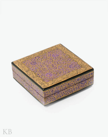 Purple Flowery Square Paper Mache Coaster Set - Kashmir Box