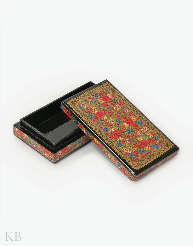 Multi Hued Florets Handmade Paper Mache Flat Box - Kashmir Box