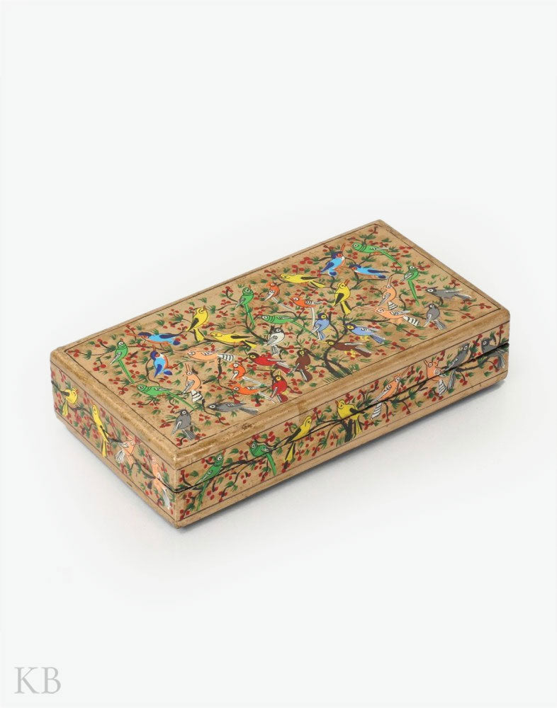 Vintage Bird Motif Handmade Paper Mache Box - Kashmir Box