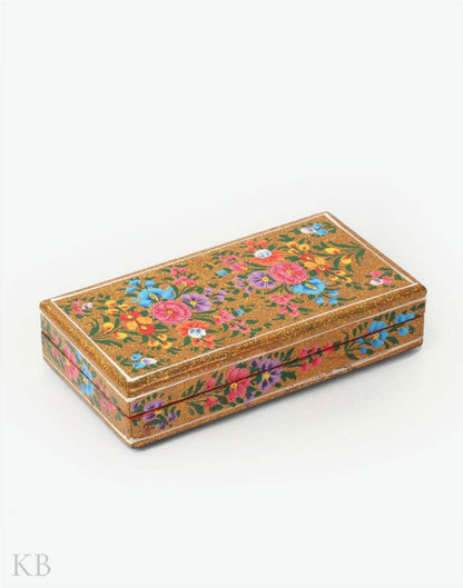 Golden Multi Floral Handmade Paper Mache Gift Box - Kashmir Box