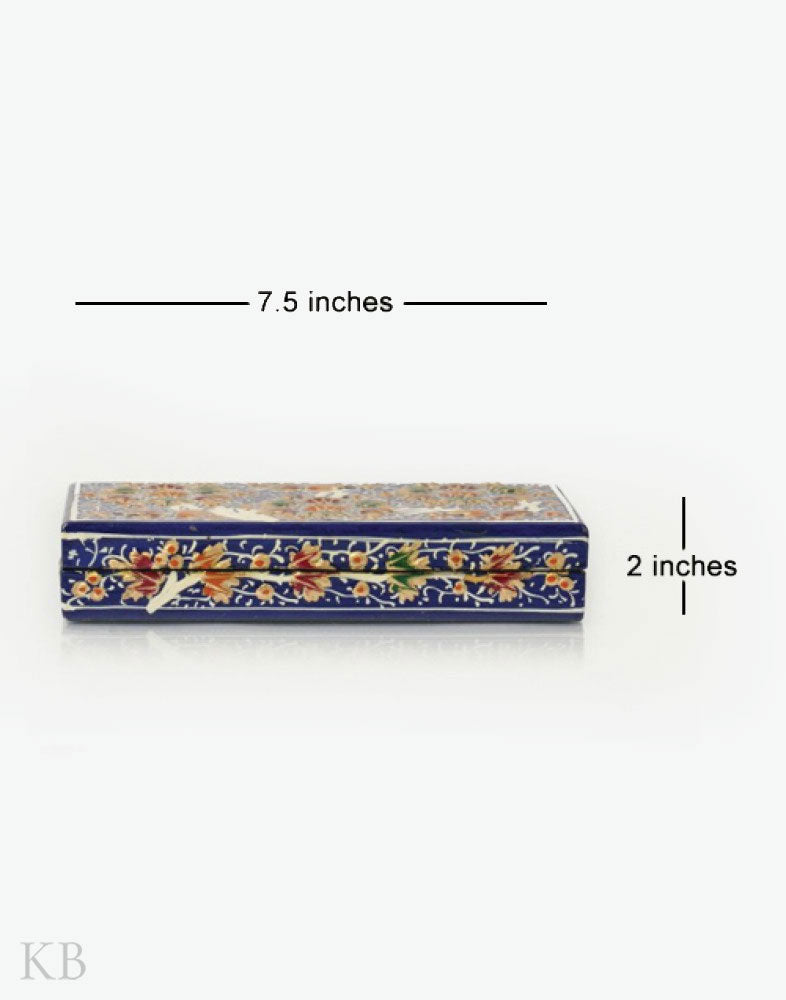 Blue Three Flowers Handmade Paper Mache Gift Box - Kashmir Box