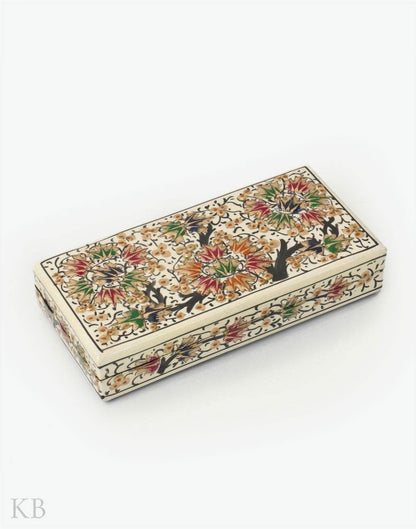 White Three Flowers Handmade Paper Mache Gift Box - Kashmir Box