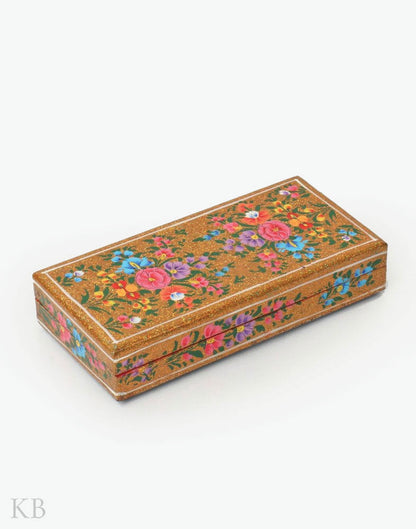 Golden Multi Floret Handmade Paper Mache Gift Box - Kashmir Box