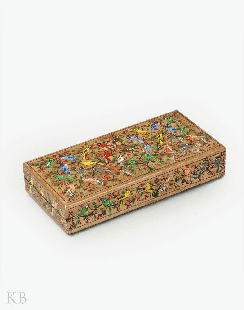 Vintage Bird Motif Hand Crafted Paper Mache Box - Kashmir Box