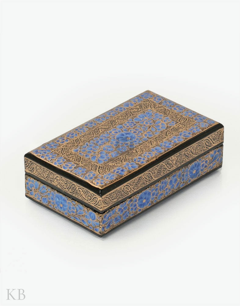 Blue Floral Border Handmade Paper Mache Gift Box - Kashmir Box