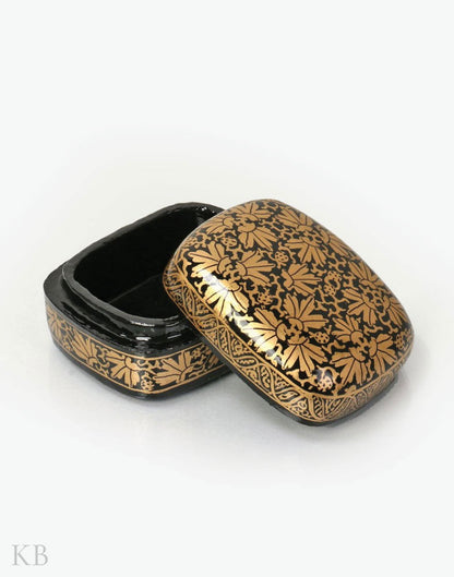 Black And Gold Handcrafted Paper Mache Trinket Box - Kashmir Box