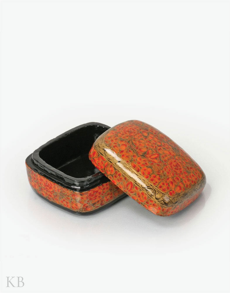 Red Floral Handcrafted Paper Mache Trinket Box - Kashmir Box