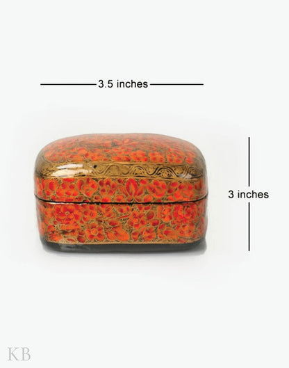 Red Floral Handcrafted Paper Mache Trinket Box - Kashmir Box