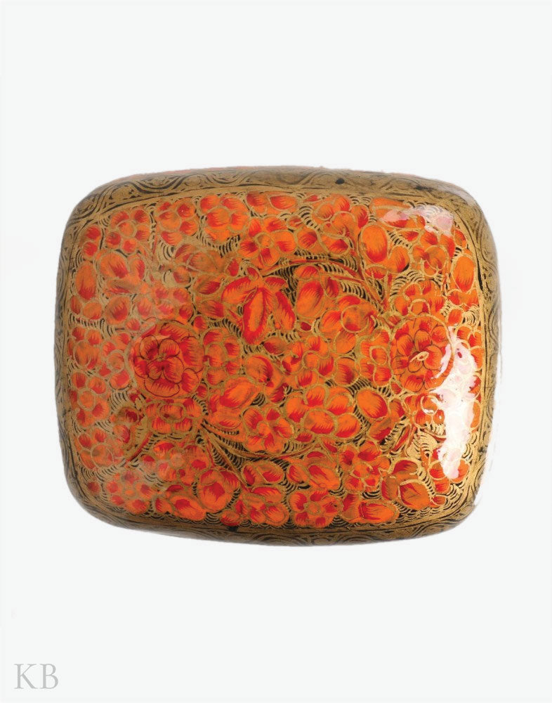 Red Floral Handcrafted Paper Mache Trinket Box - Kashmir Box