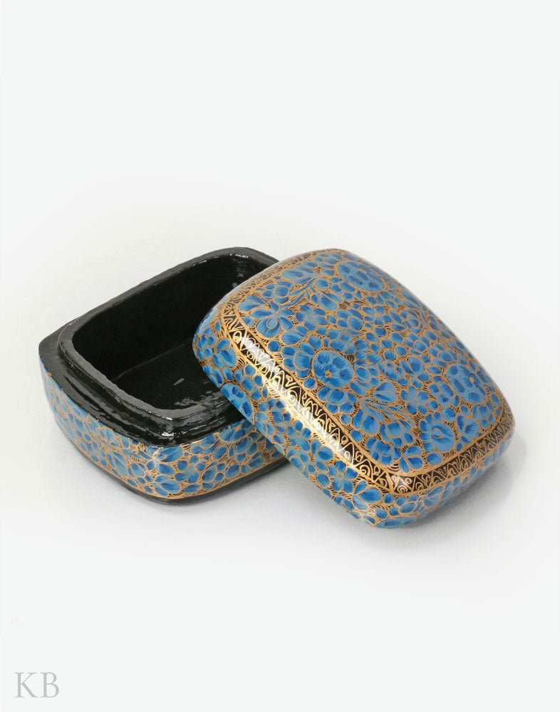 Blue Floral Handcrafted Paper Mache Trinket Box - Kashmir Box