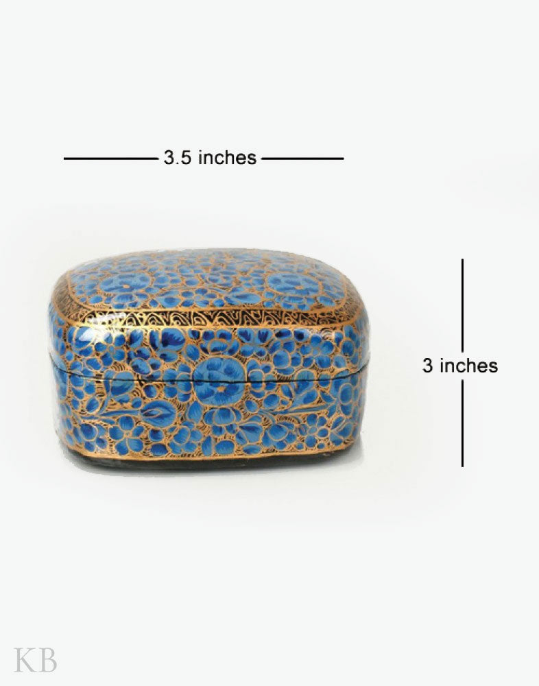 Blue Floral Handcrafted Paper Mache Trinket Box - Kashmir Box