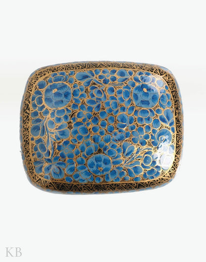 Blue Floral Handcrafted Paper Mache Trinket Box - Kashmir Box