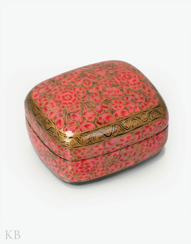 Pink Floral Handcrafted Paper Mache Trinket Box - Kashmir Box