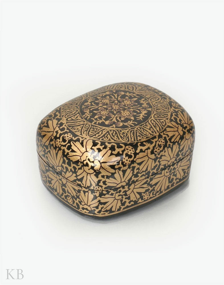 Gold And Black Handcrafted Paper Mache Trinket Box - Kashmir Box