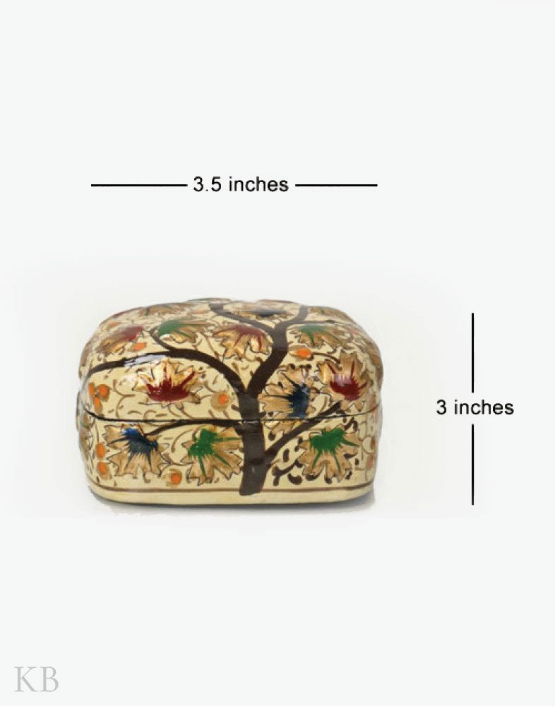 Cream White Chinar Tree Paper Mache Trinket Box - Kashmir Box