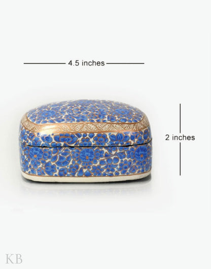 Blue Floret Handmade Paper Mache Trinket Box - Kashmir Box