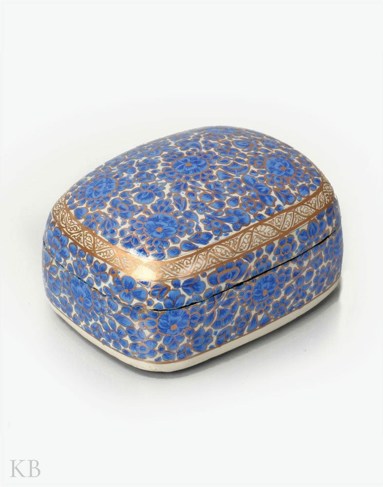 Blue Floret Handmade Paper Mache Trinket Box - Kashmir Box