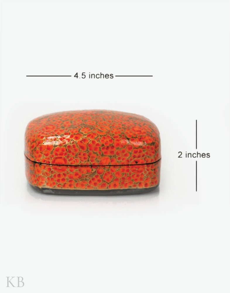 Orange Floret Handmade Paper Mache Trinket Box - Kashmir Box