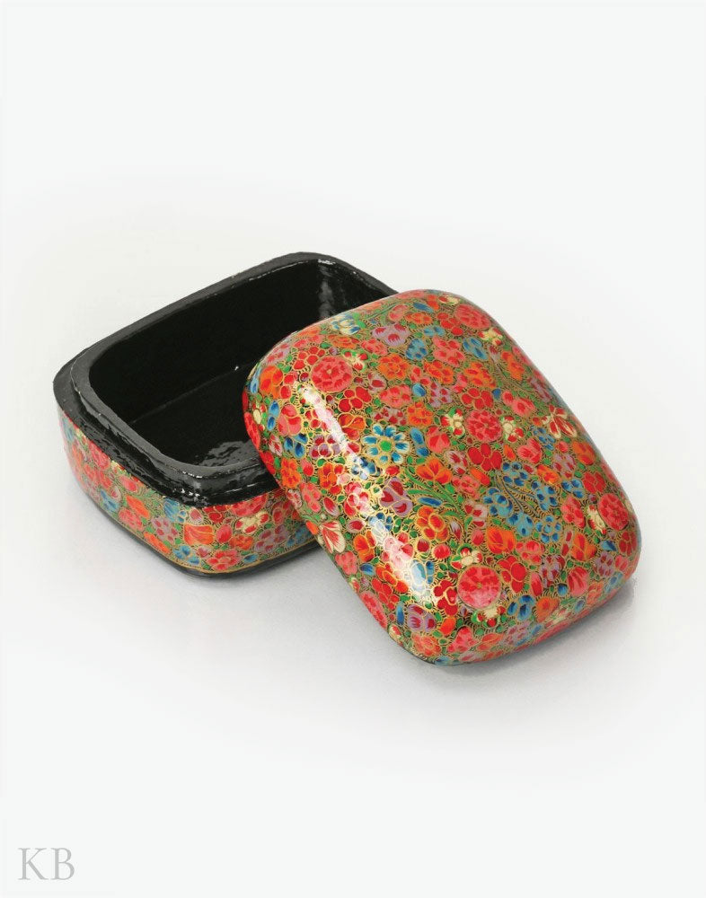 Multicoloured Floret Handmade Paper Mache Trinket Box - Kashmir Box