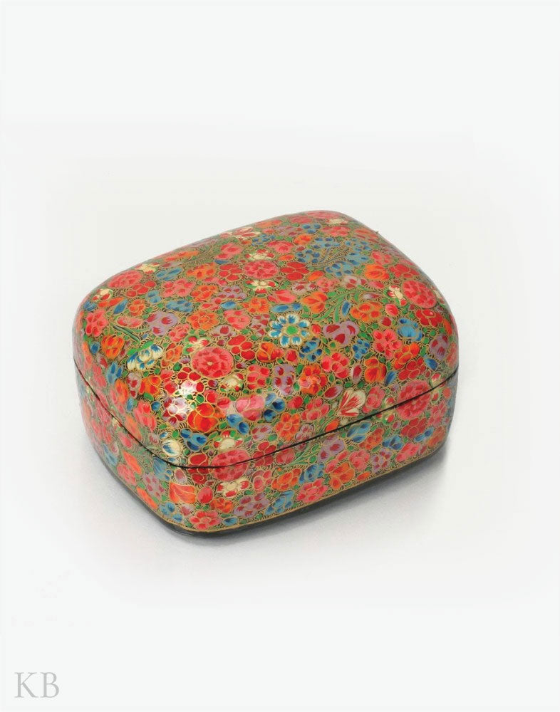 Multicoloured Floret Handmade Paper Mache Trinket Box - Kashmir Box