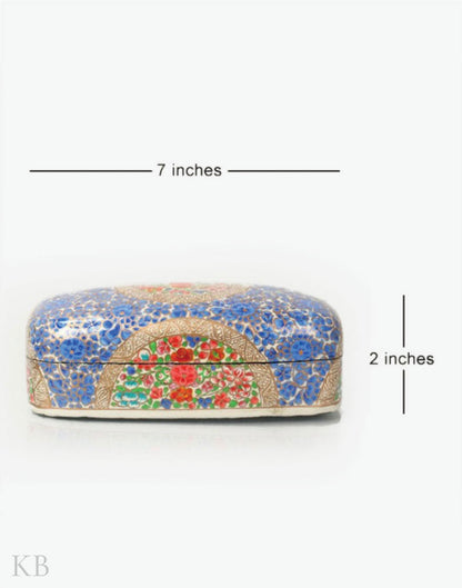 Blue Floret Handmade Paper Mache Flat Box - Kashmir Box